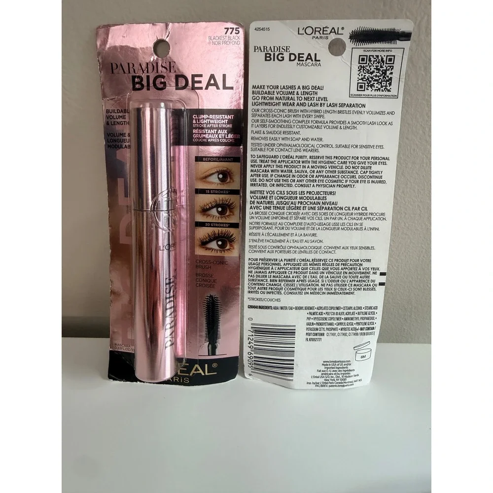 L'Oreal Mascara Womens 0.33oz Blackest Black Paradise Big Deal Lot of 2 NWT